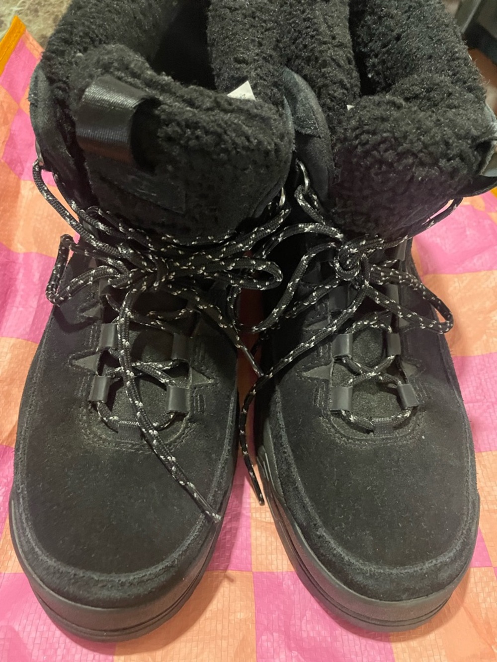 UGG Black Lace-Up Fur Cuff Boots